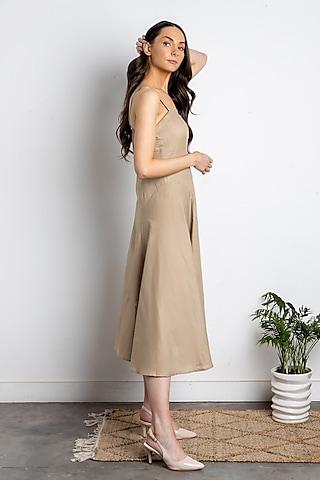 beige upcycled cotton flared slip dress