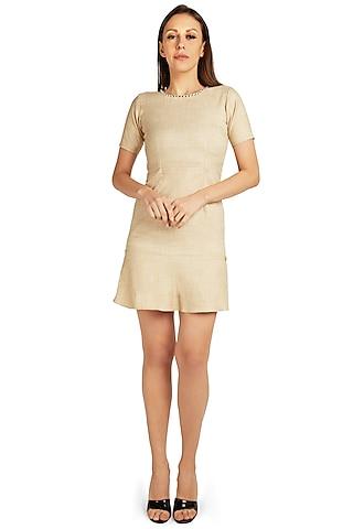 beige viscose embroidered dress