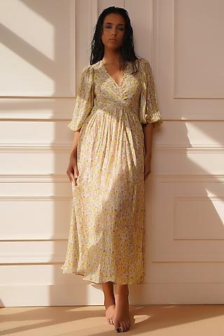 beige viscose printed dress