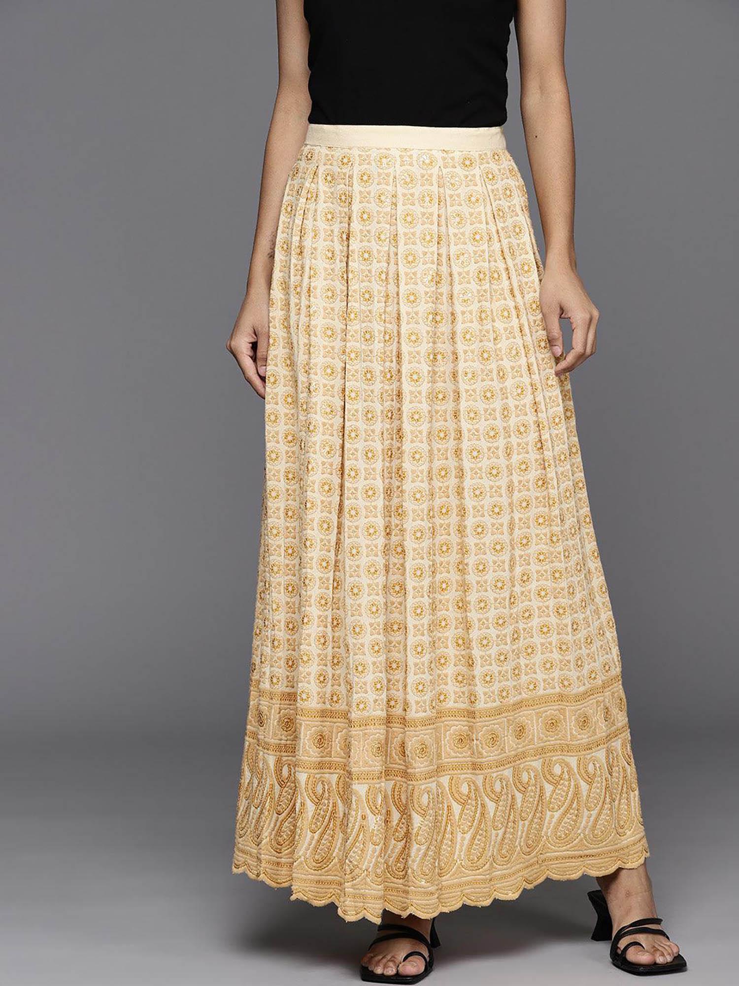 beige viscose rayon embroidered skirt