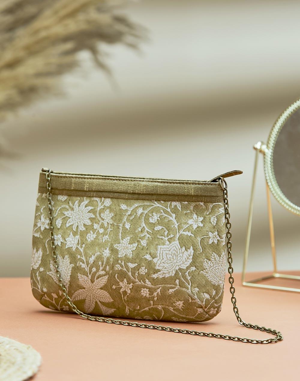 beige viscose silk clutch bag