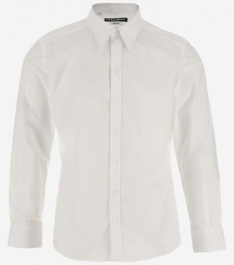 beige white long-sleeve cotton shirt