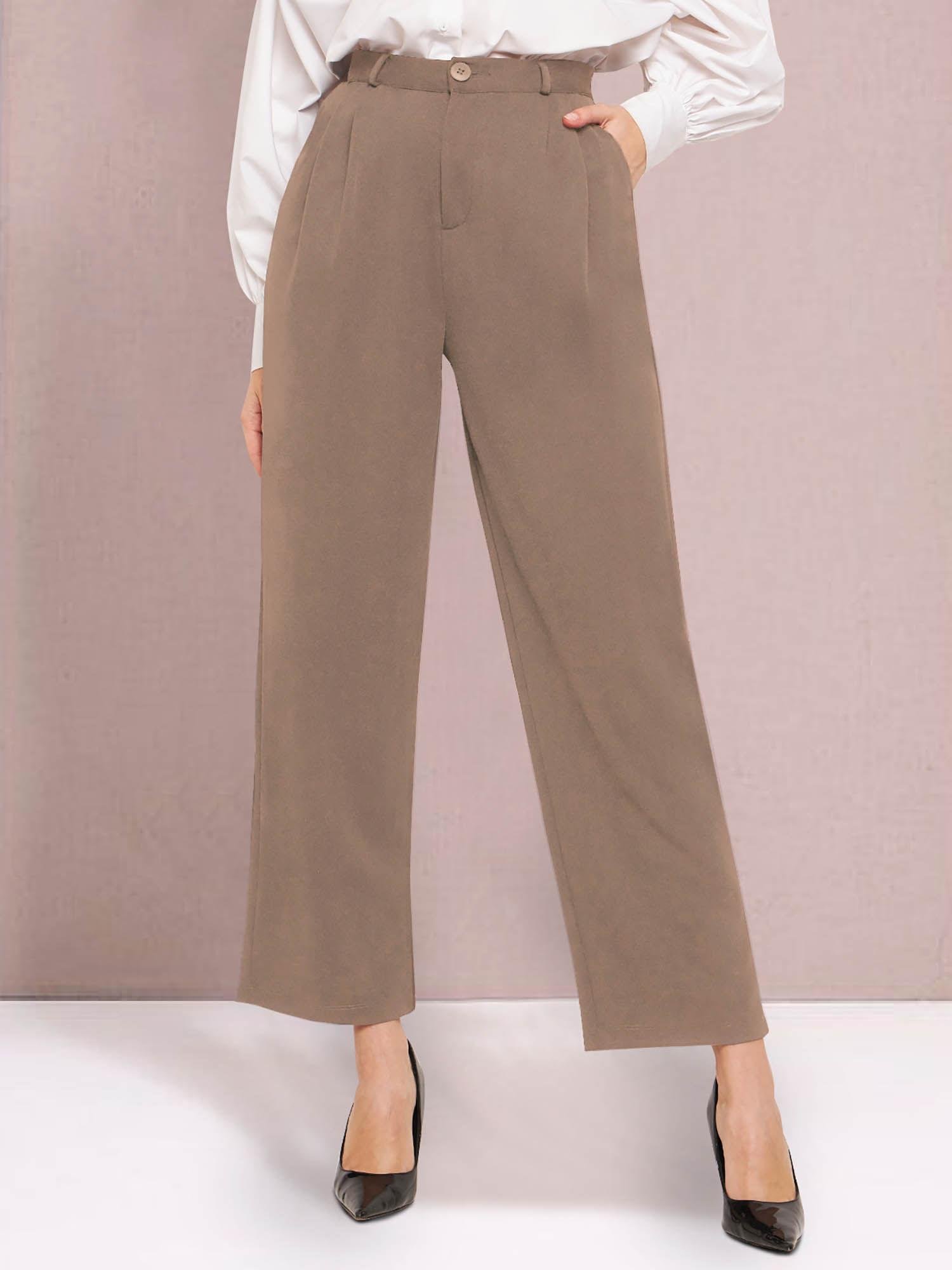 beige wide leg stretch trouser