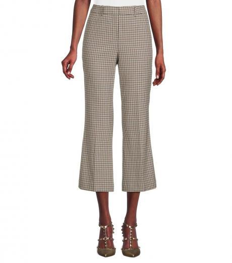 beige windowpane flared cropped pants