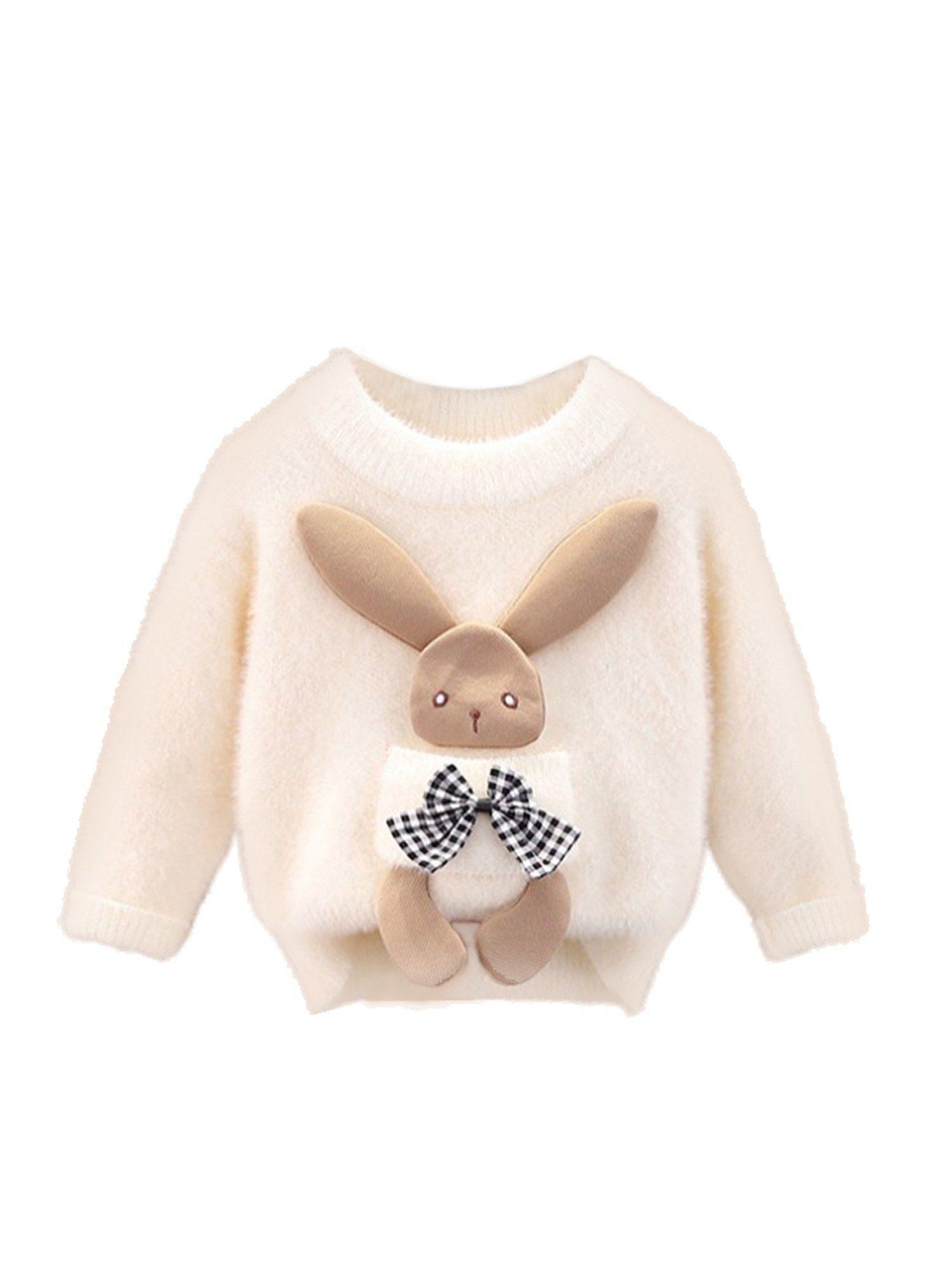 beige with 3d bunny kids sweater round neck