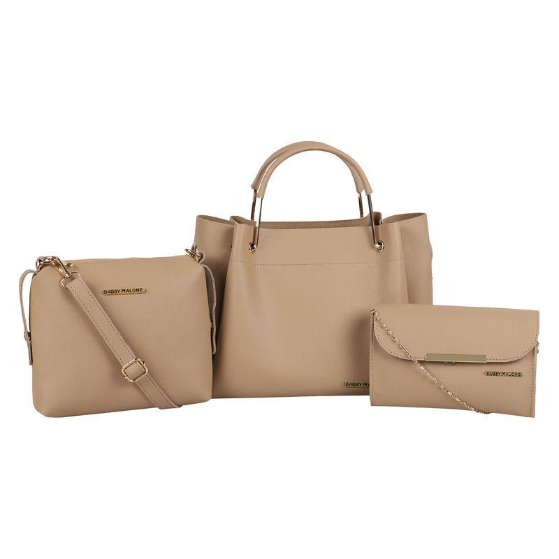 beige women's tote combo bag of 3 handbags