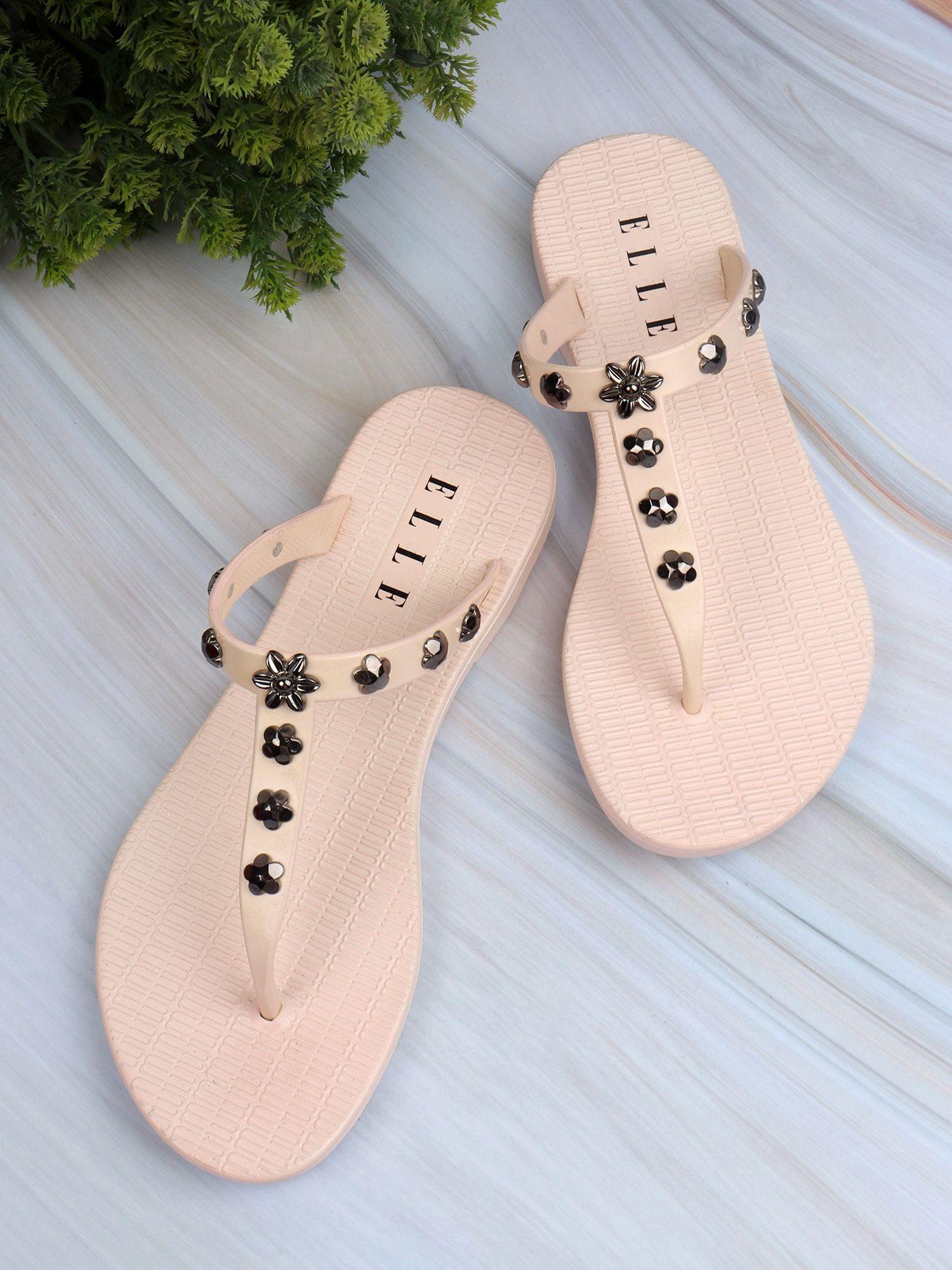 beige women slip on flipflops