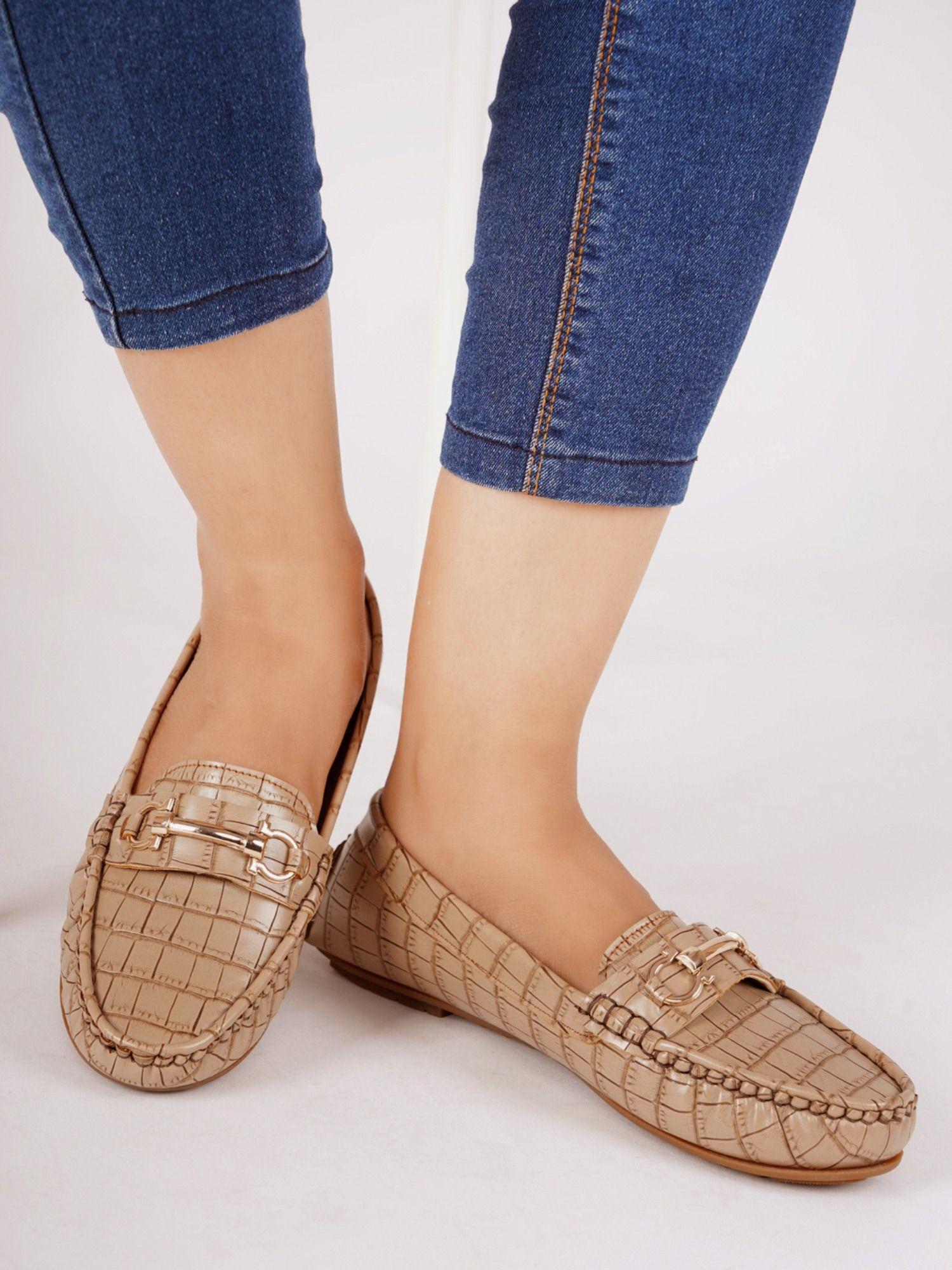 beige women slip on loafers