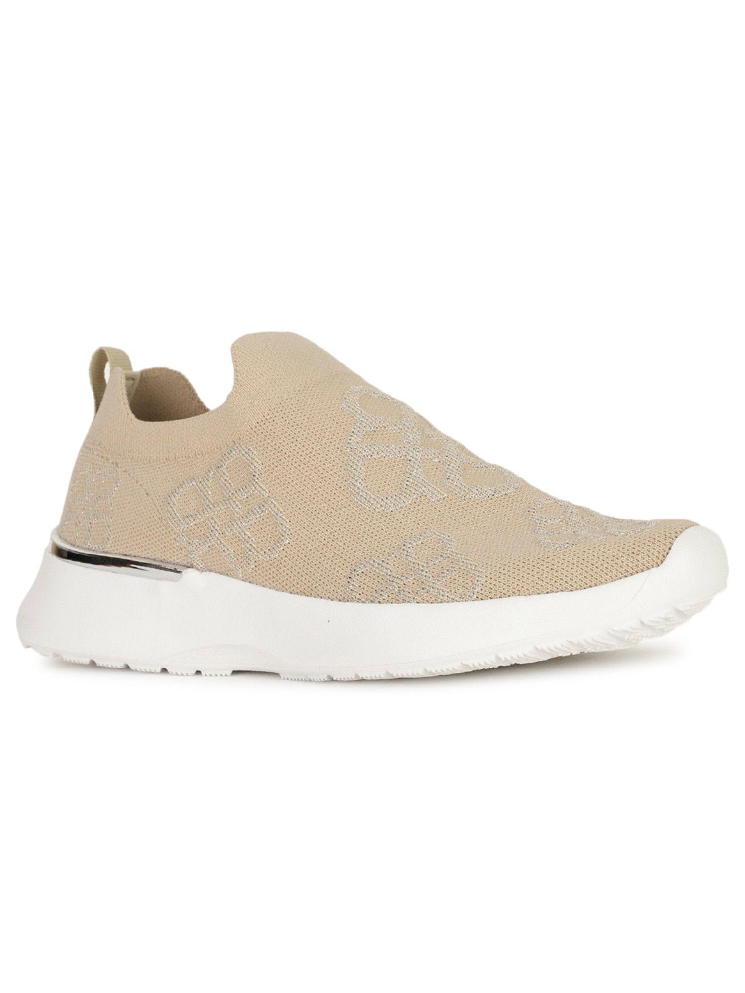 beige women slip-on sports shoes