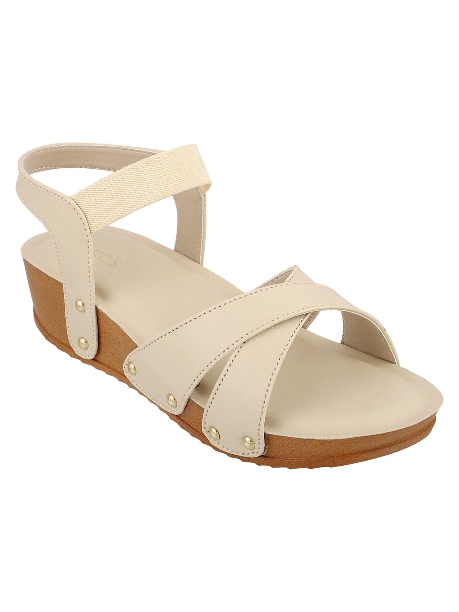 beige women solid sandals