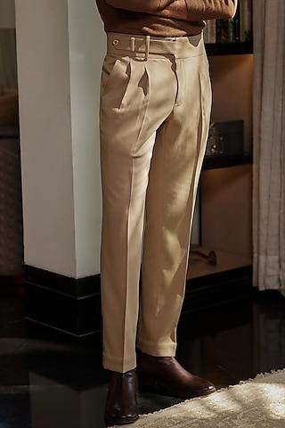 beige wool blend high-waisted trousers