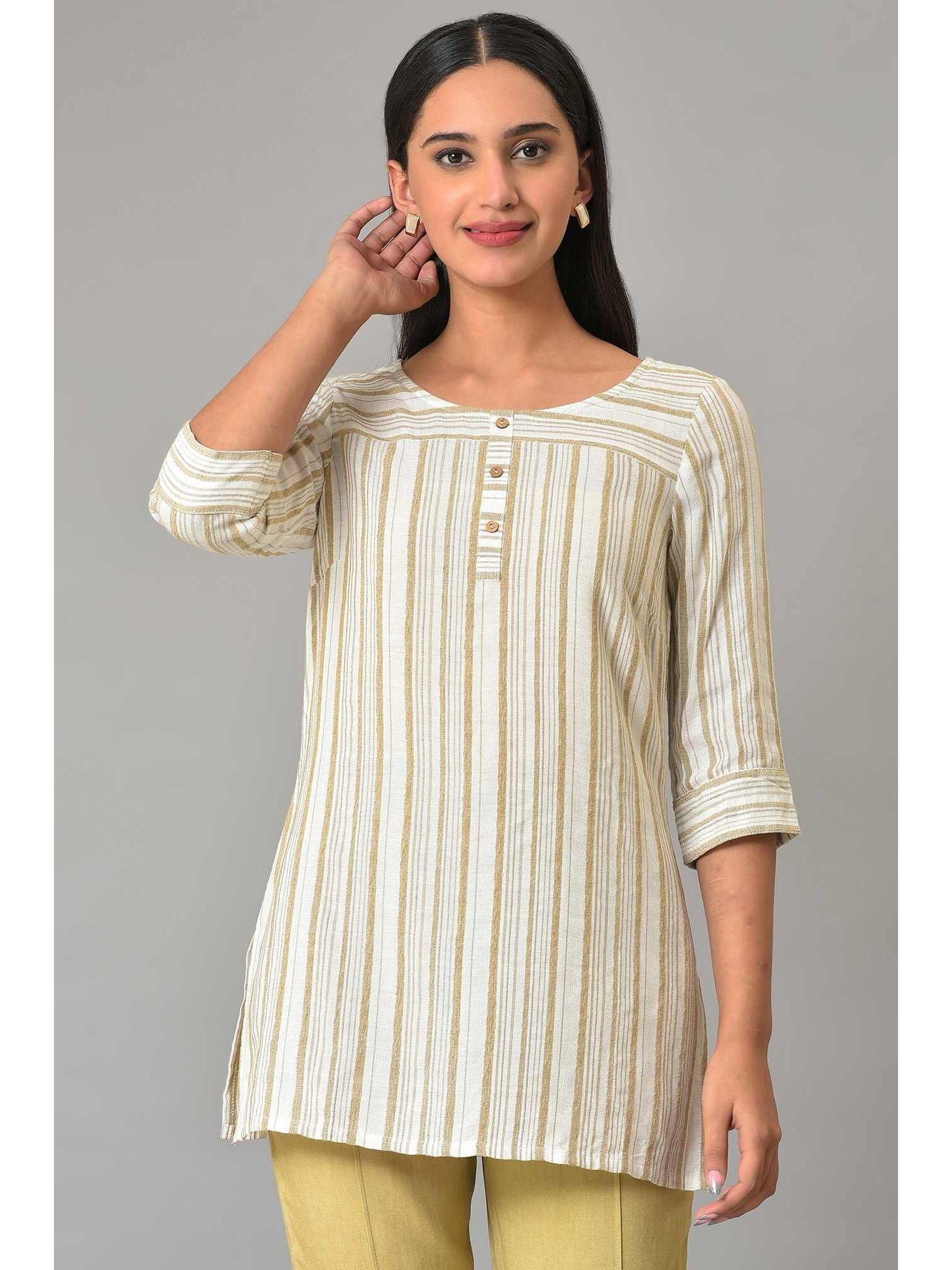 beige woven plus size kurti