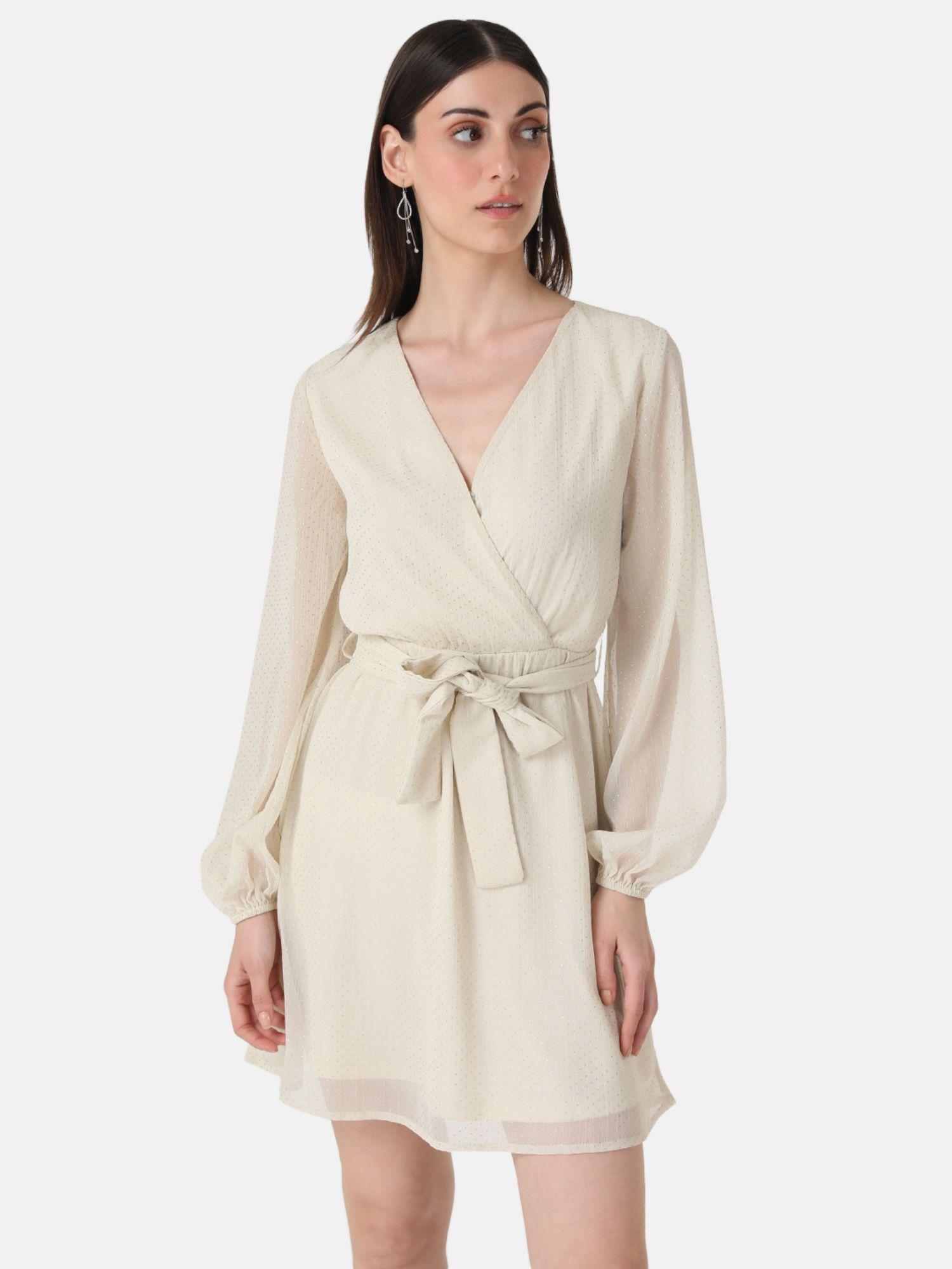 beige wrap mini dress with belt (set of 2)