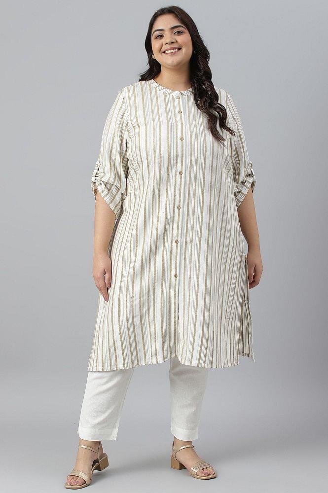 beige yarn dyed geometric printed kurta