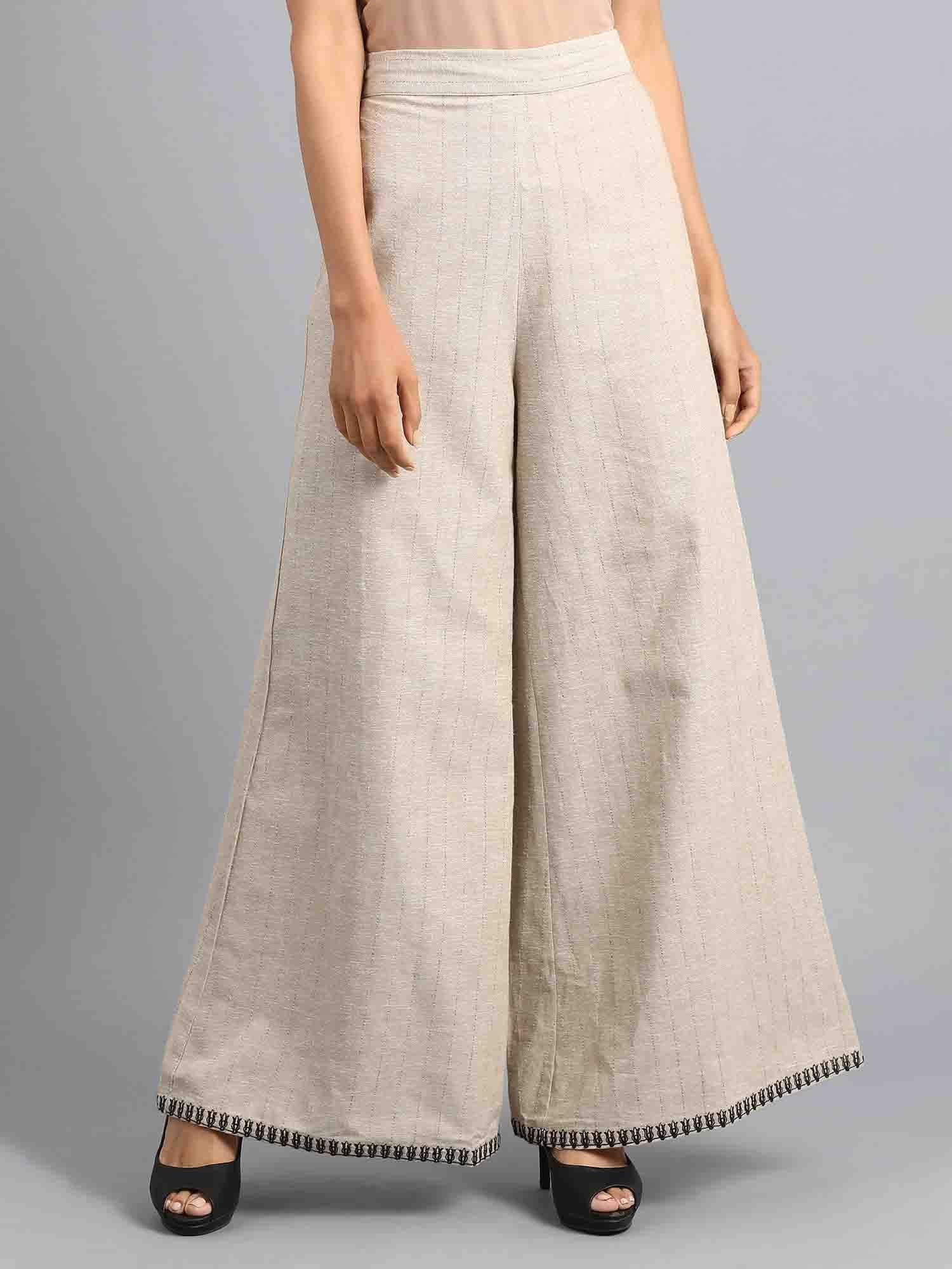 beige yarn-dyed pants