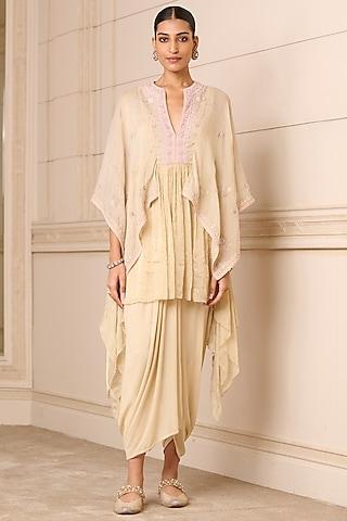 beige zari tissue embroidered tunic set