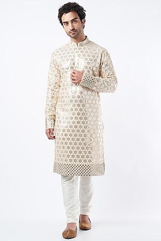 beigish-gold embroidered kurta