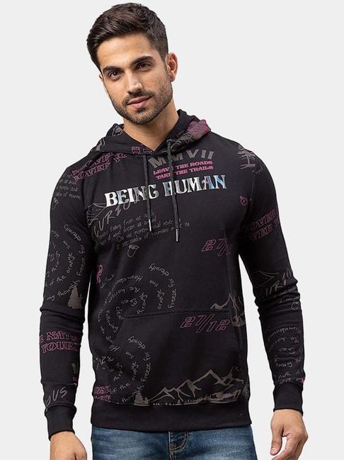 being human black cotton regular fit printed hooded sweatshirts