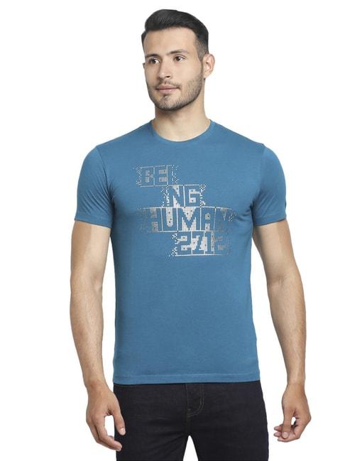 being human blue cotton regular fit printed t-shirt
