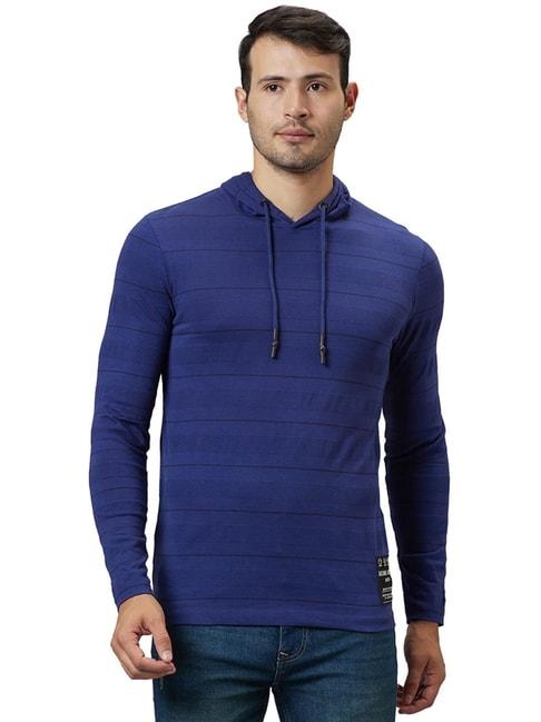 being human blue regular fit striped hooded sweatshirt