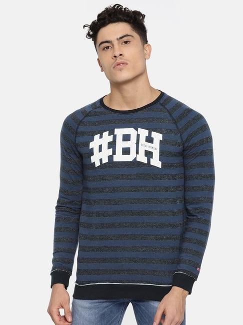 being human blue regular fit striped t-shirt