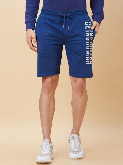 being human dark blue regular fit logo printed shorts