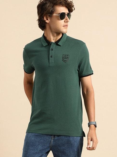 being human green cotton regular fit polo t-shirt