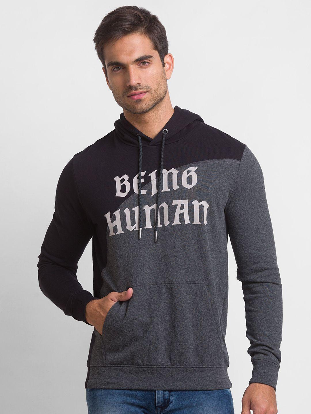 being human men black printed hooded sweatshirt