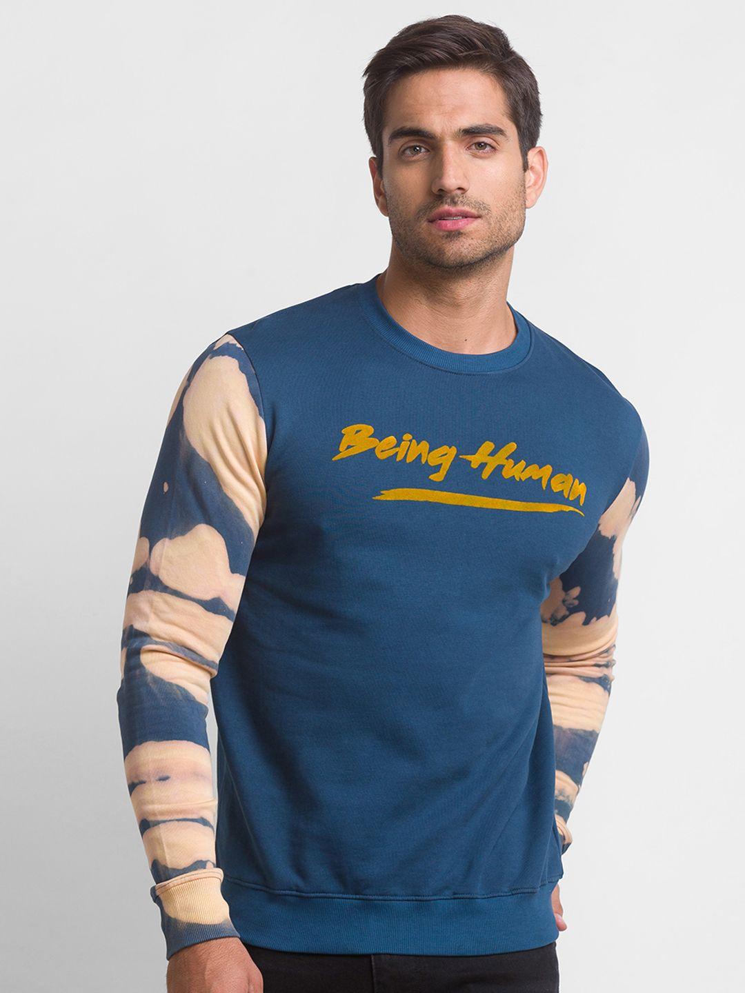 being human men blue printed sweatshirt