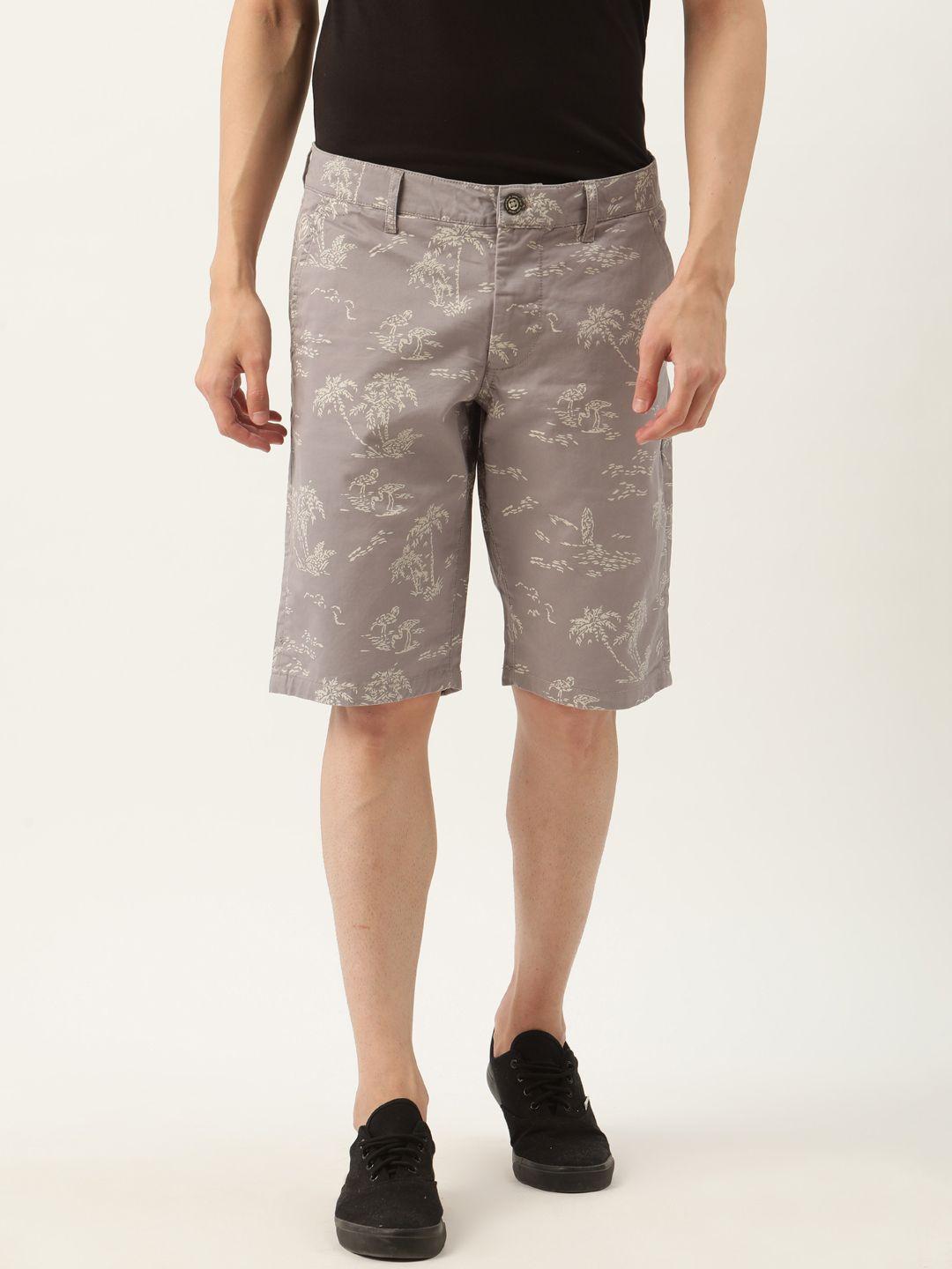 being human men grey off-white printed pure cotton regular fit regular shorts
