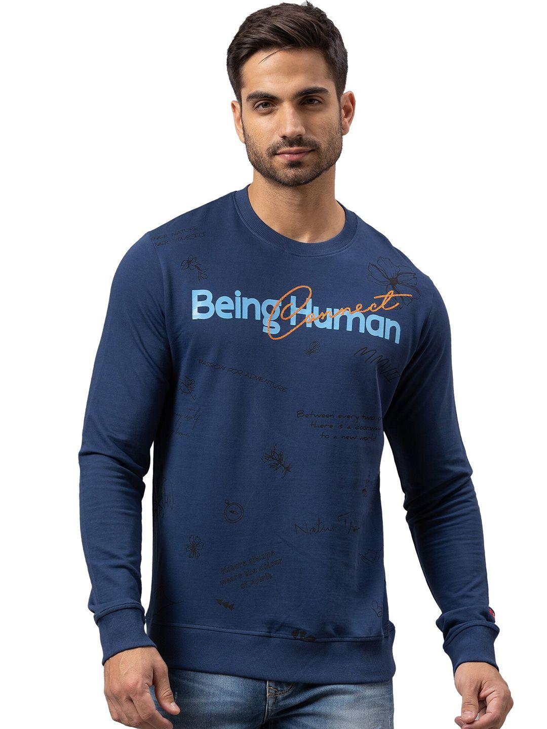 being human men navy blue printed sweatshirt