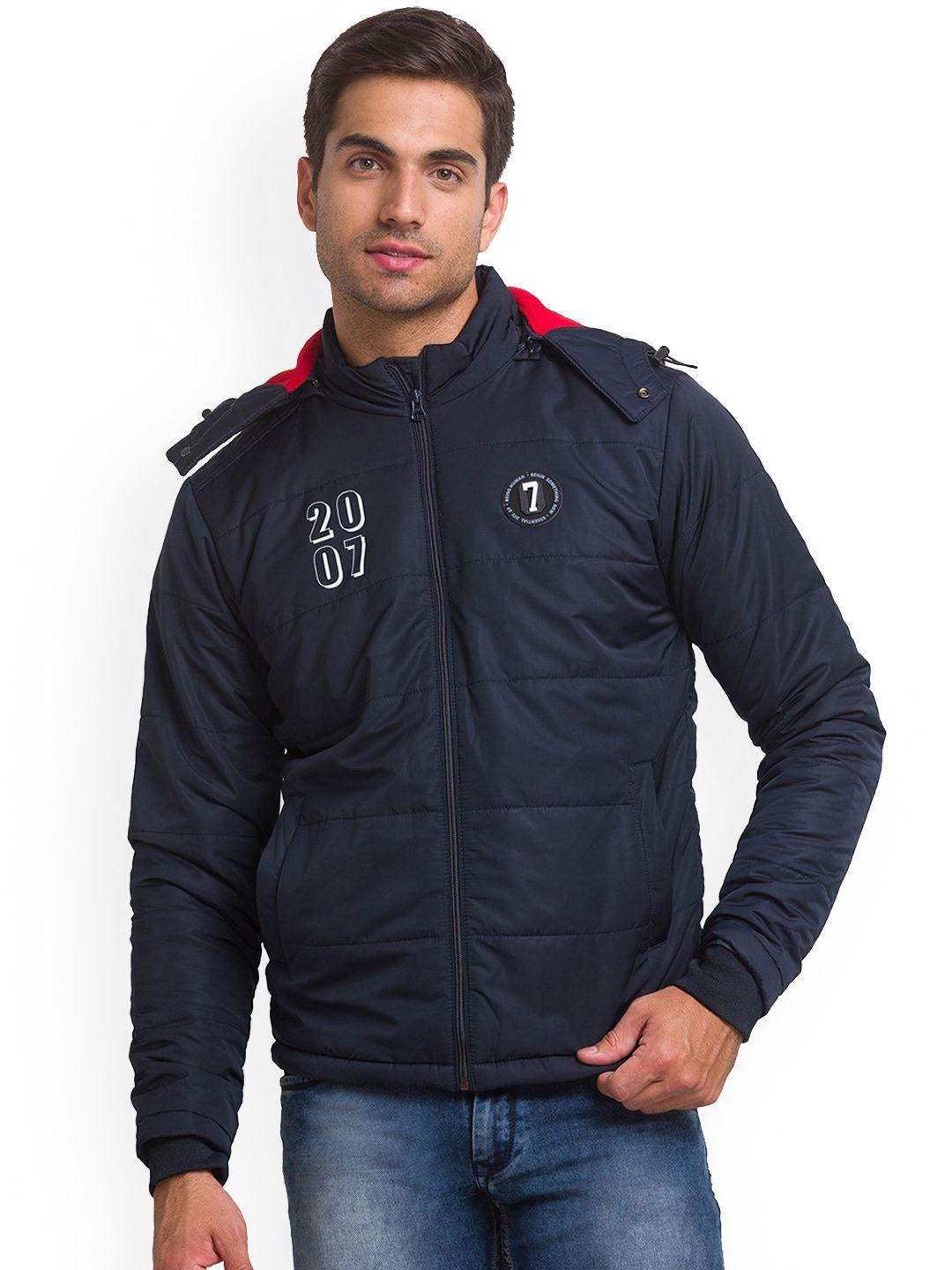 being human men navy blue sporty jacket with patchwork