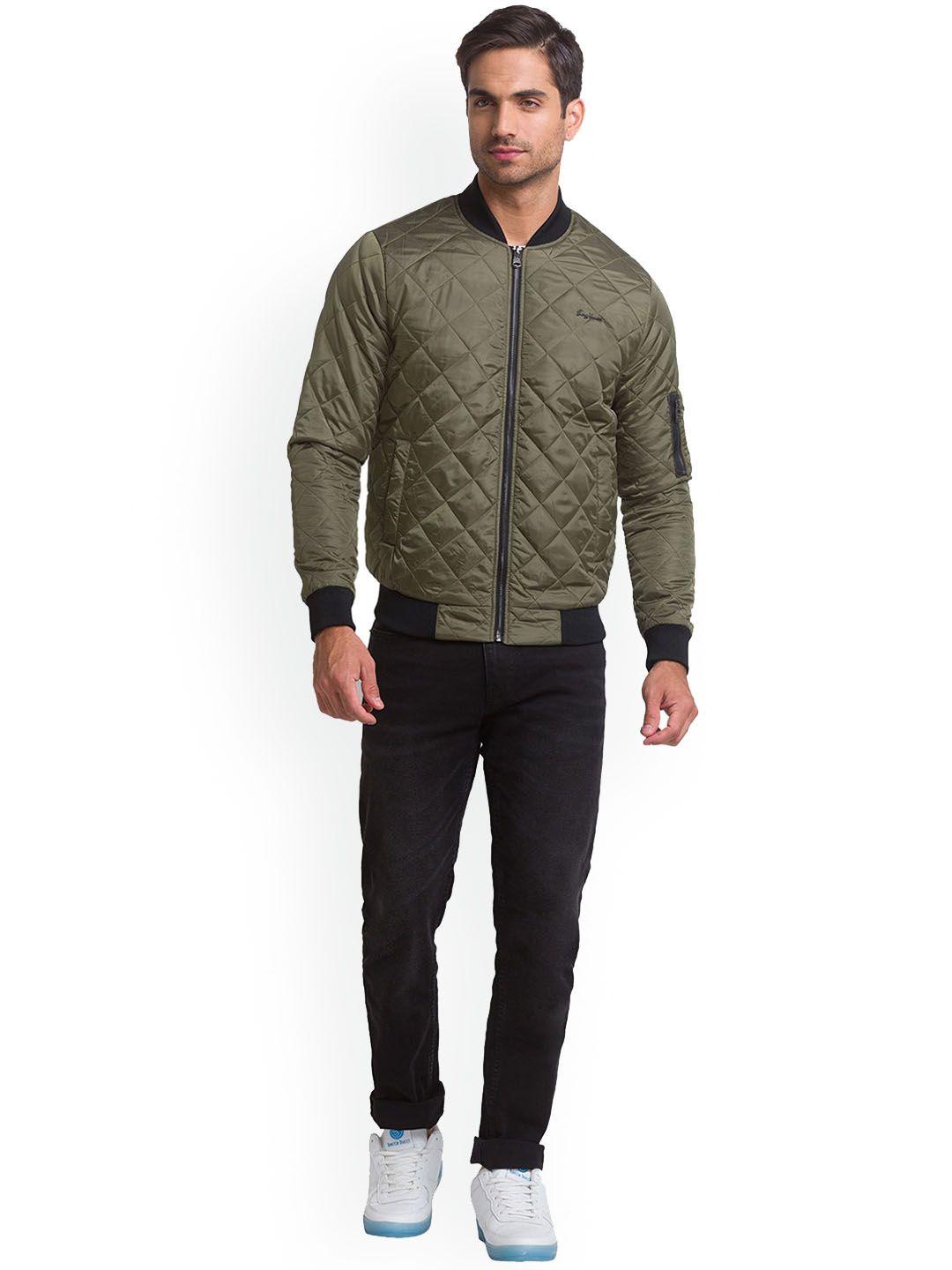 being human men olive green solid quilted jacket