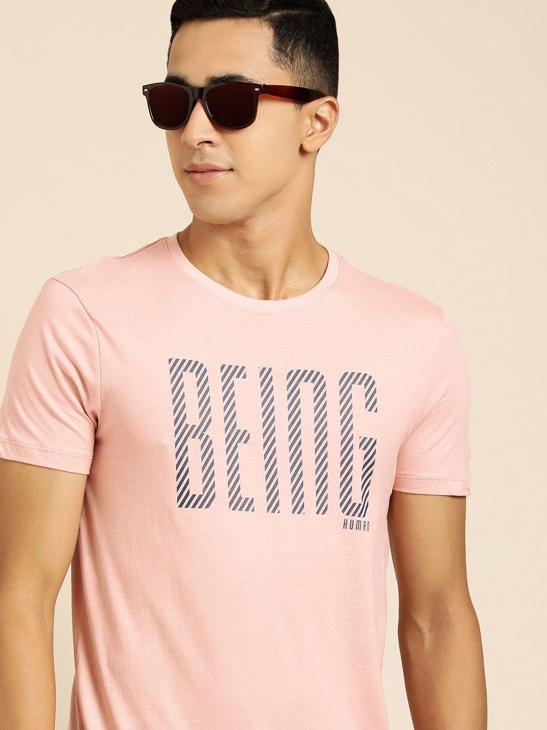 being human men pink brand logo printed pure cotton t-shirt