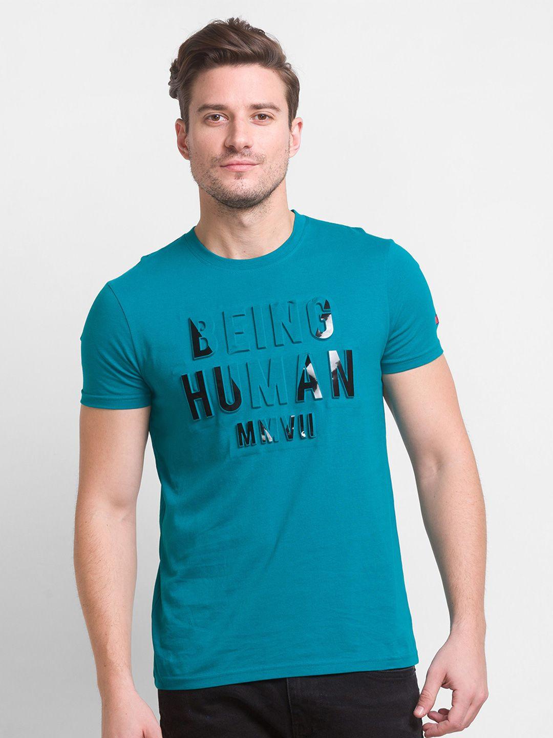 being human men teal typography printed  cotton t-shirt