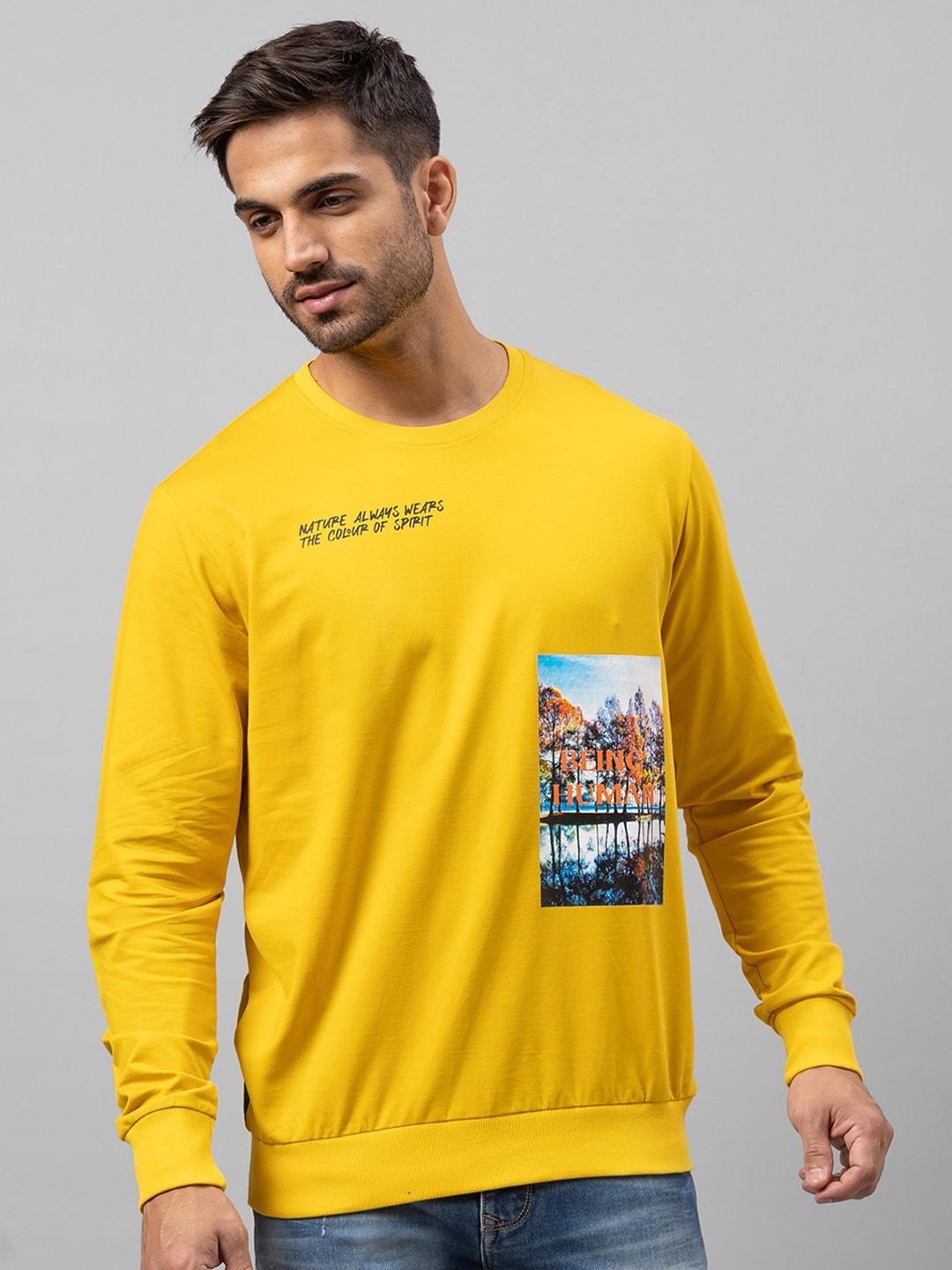 being human men yellow graphic printed sweatshirt
