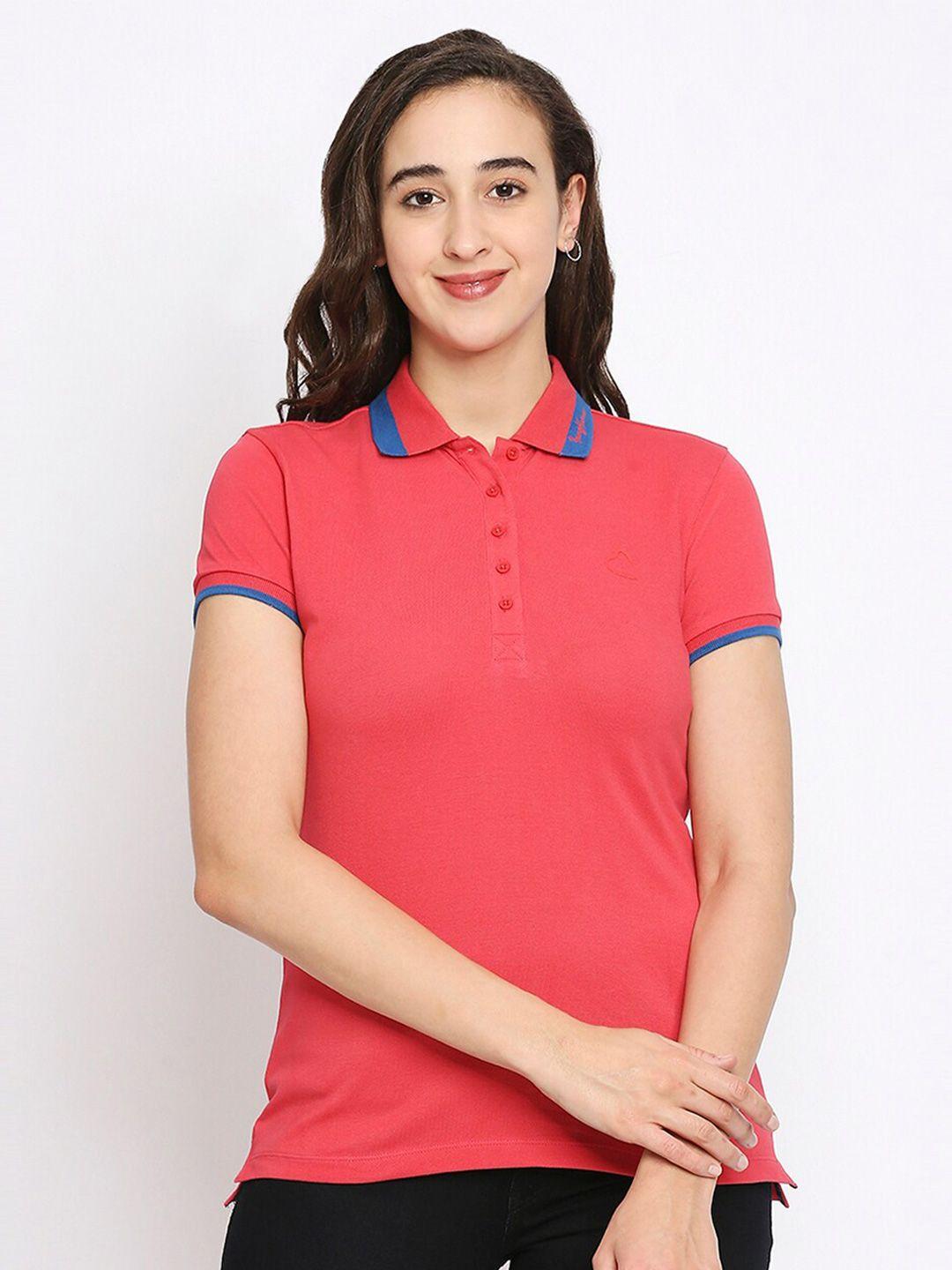 being human women pink solid polo collar t-shirt