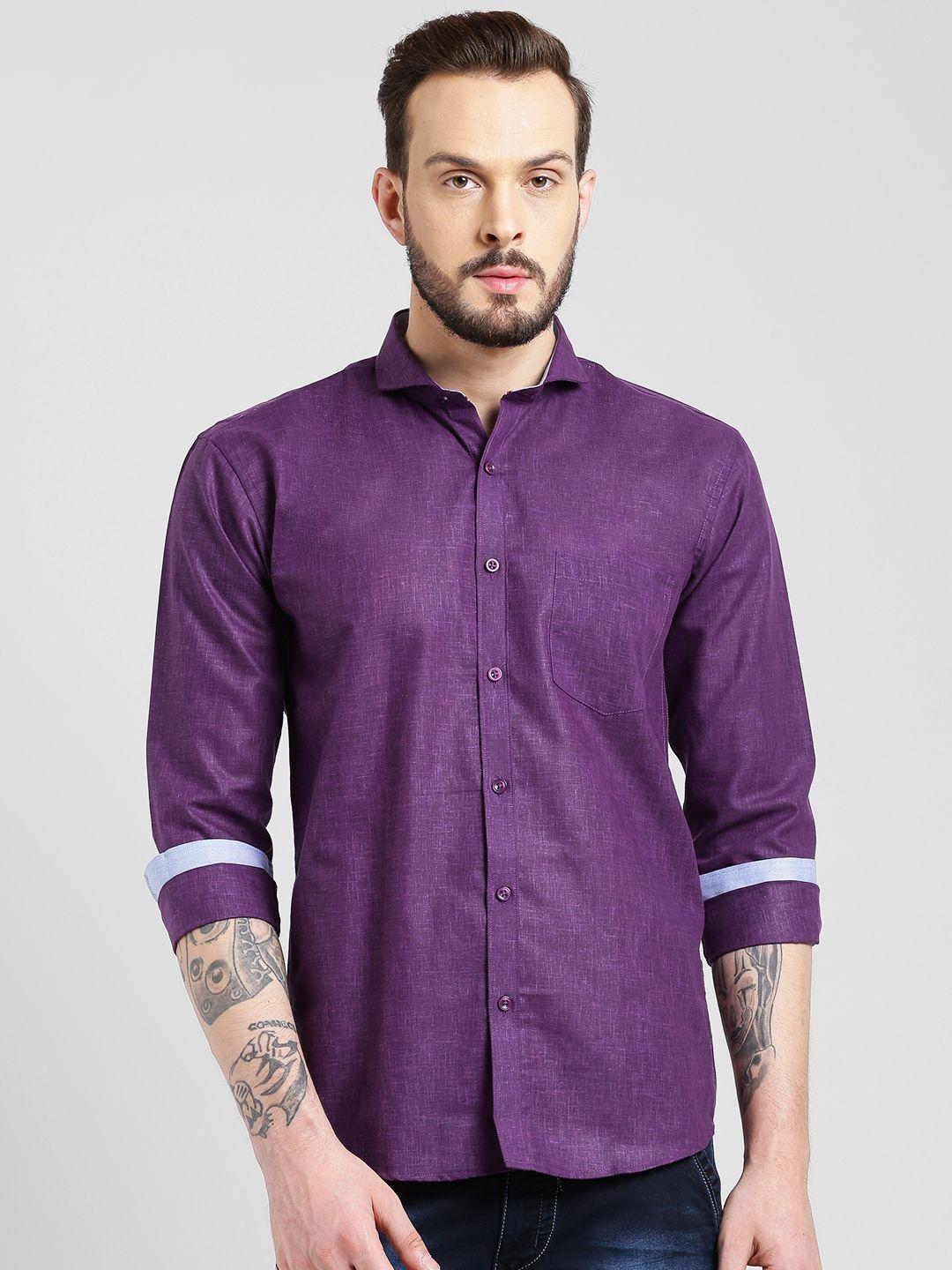 being fab men purple slim fit self design casual shirt