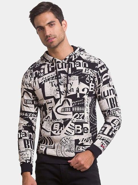 being human black cotton regular fit printed hooded sweatshirts