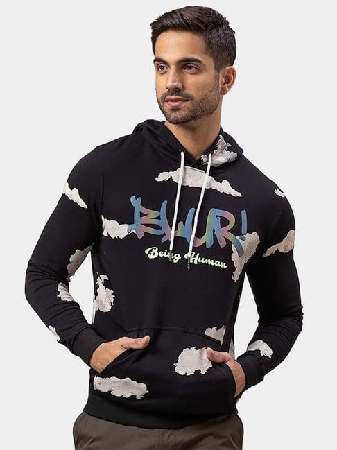 being human black cotton regular fit printed hooded sweatshirts