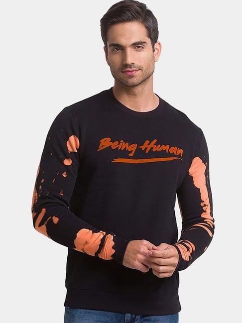 being human black cotton regular fit printed sweatshirts