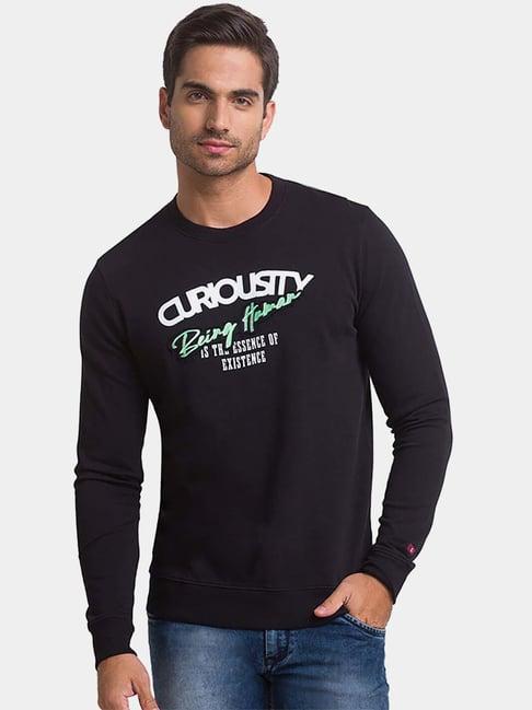 being human black cotton regular fit printed sweatshirts