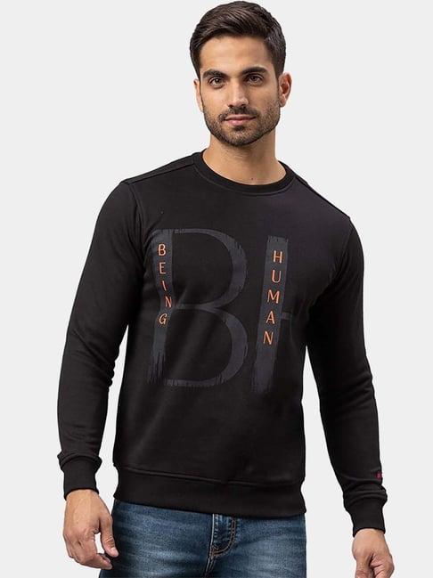 being human black cotton regular fit printed sweatshirts