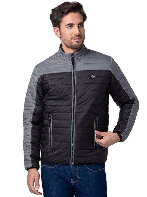 being human black regular fit colour block quilted jacket