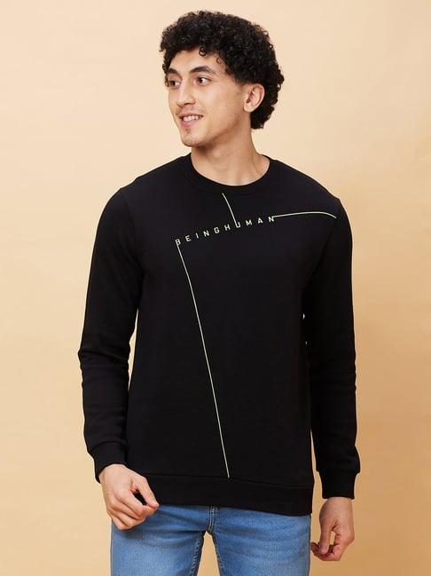 being human black regular fit printed round neck sweatshirt