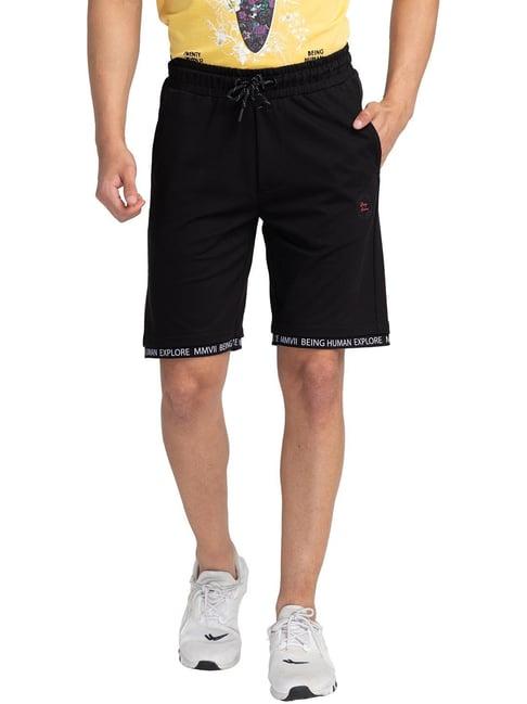 being human black regular fit shorts