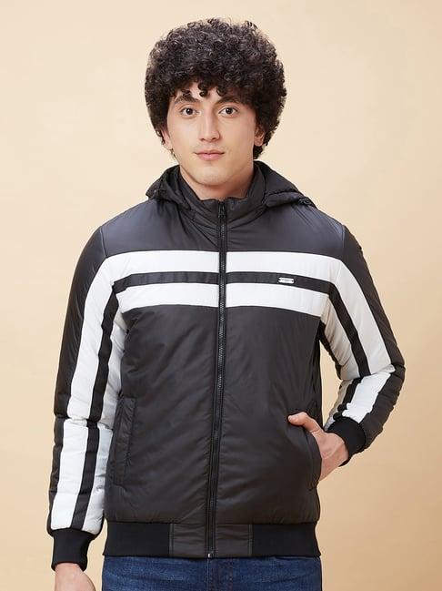 being human black regular fit striped hooded jacket