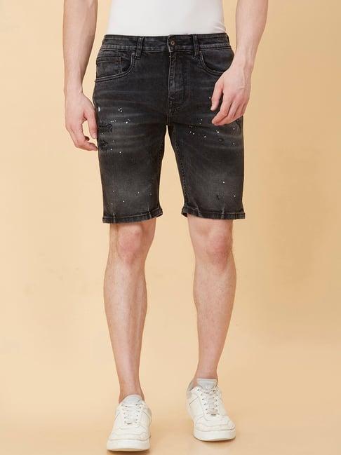 being human black relaxed fit denim shorts