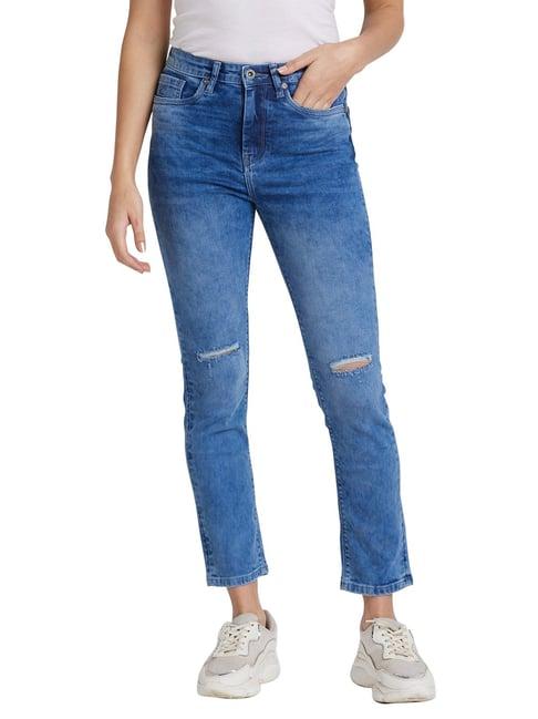 being human blue distressed regular fit mid rise jeans