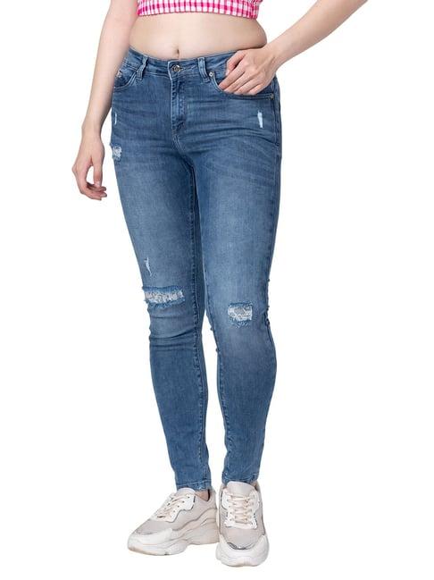 being human blue distressed super skinny fit mid rise jeans